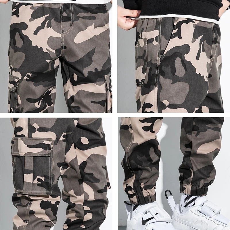 Homens camuflagem jogger calças de carga ao ar livre tático militar calça casual streetwear bolsos calças dos homens algodão tamanho grande 8xl