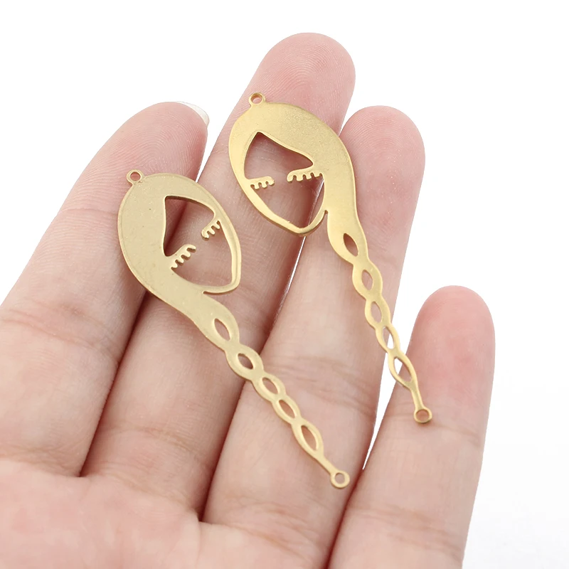 10pcs Raw Brass Abstract Human Face Long Hair Charms Pendant For Drop Earring Accessories DIY Jewelry Making Findings