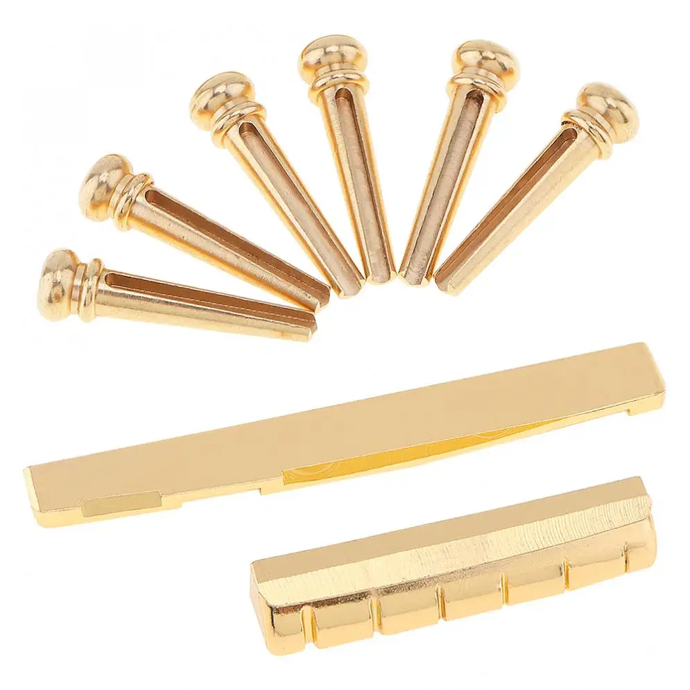 Guitar Bridge Pin 6pcs/lot  Golden Brass Bridge Pins & Bridge Nut Saddle Set for Folk Acoustic Guitar Hot