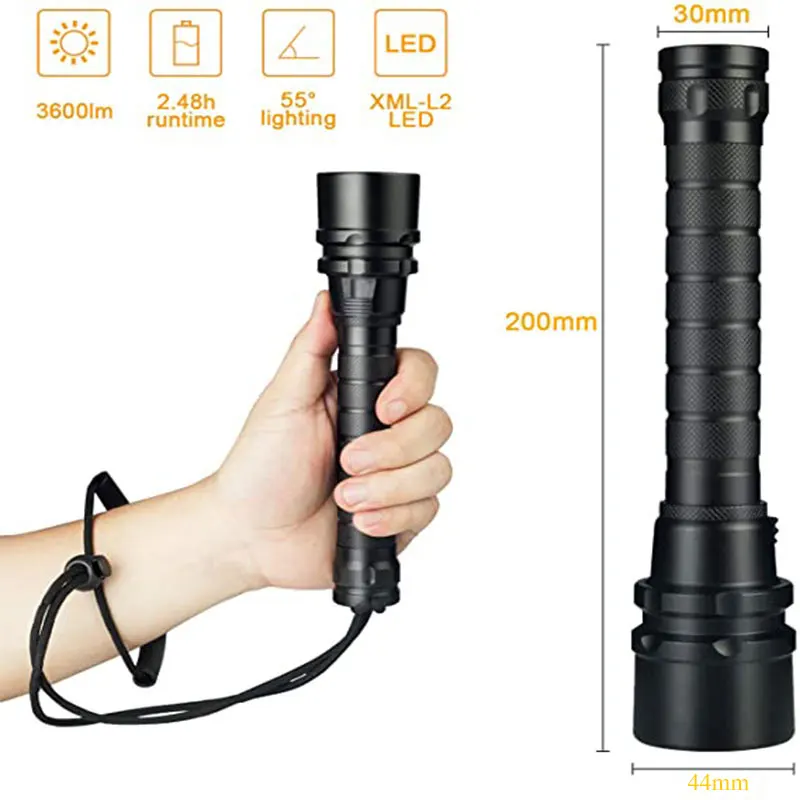 TMWT 2000LM Powerful LED Diving Torch Waterproof IP68 profession Diving lights For Underwater Treasure hunt