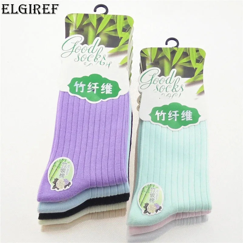 6 Pairs Women Socks Spring Summer In High-Grade Bamboo Fiber Socks Candy Color Tube Fashion Women Autumn Winter Cotton Socks