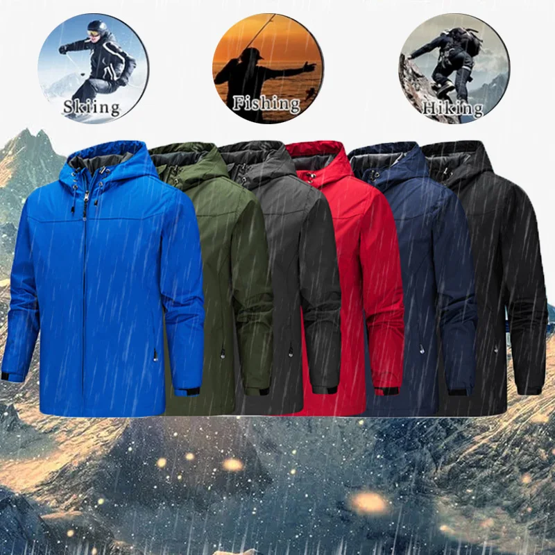 

Spring Autumn Men's Jackets Solid Color Zipper Pocket Fashion Casual Sports Outdoor Windproof Waterproof Male Hooded Coat S-5XL