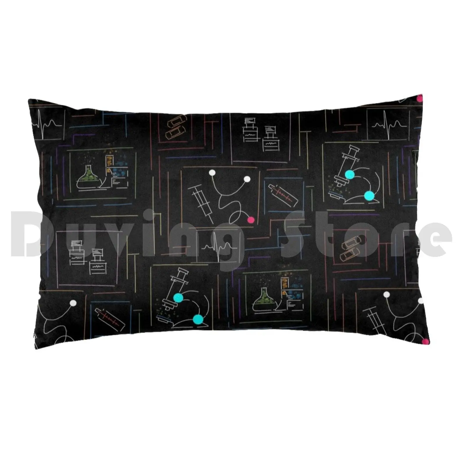 Pillow Case Medecine Hat Colors Black Medecine Lab Healthcare Pharmaceutical Stethoscope Microscope Ecg