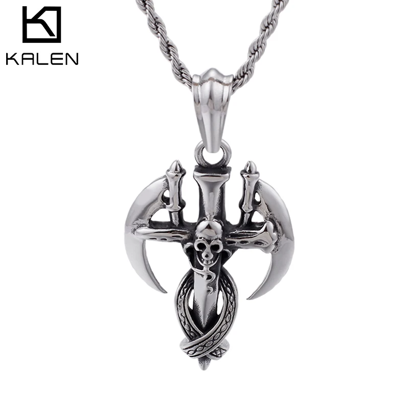 

Kalen Skull And Sickle Revenge Pendant Punk Stainless Steel Men's Exquisite Necklace Jewelry Gifts