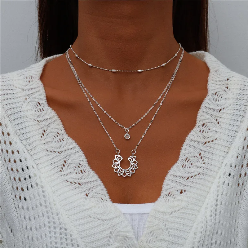 Tenande Bohemian Mehrschichtige Halskette für Frauen Vintage Wassertropfen Münze Stern Mond Anhänger Halskette Geometrisches Collier Collares – Detail 14