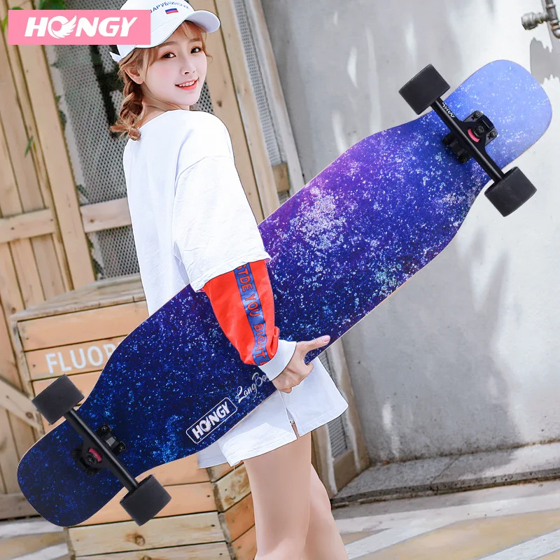 7-Layer Maple Wood Skateboard 43in Double Rocker Steel Dancing Longboard Girls Women Beginner Highway Scooter Skater Long Board