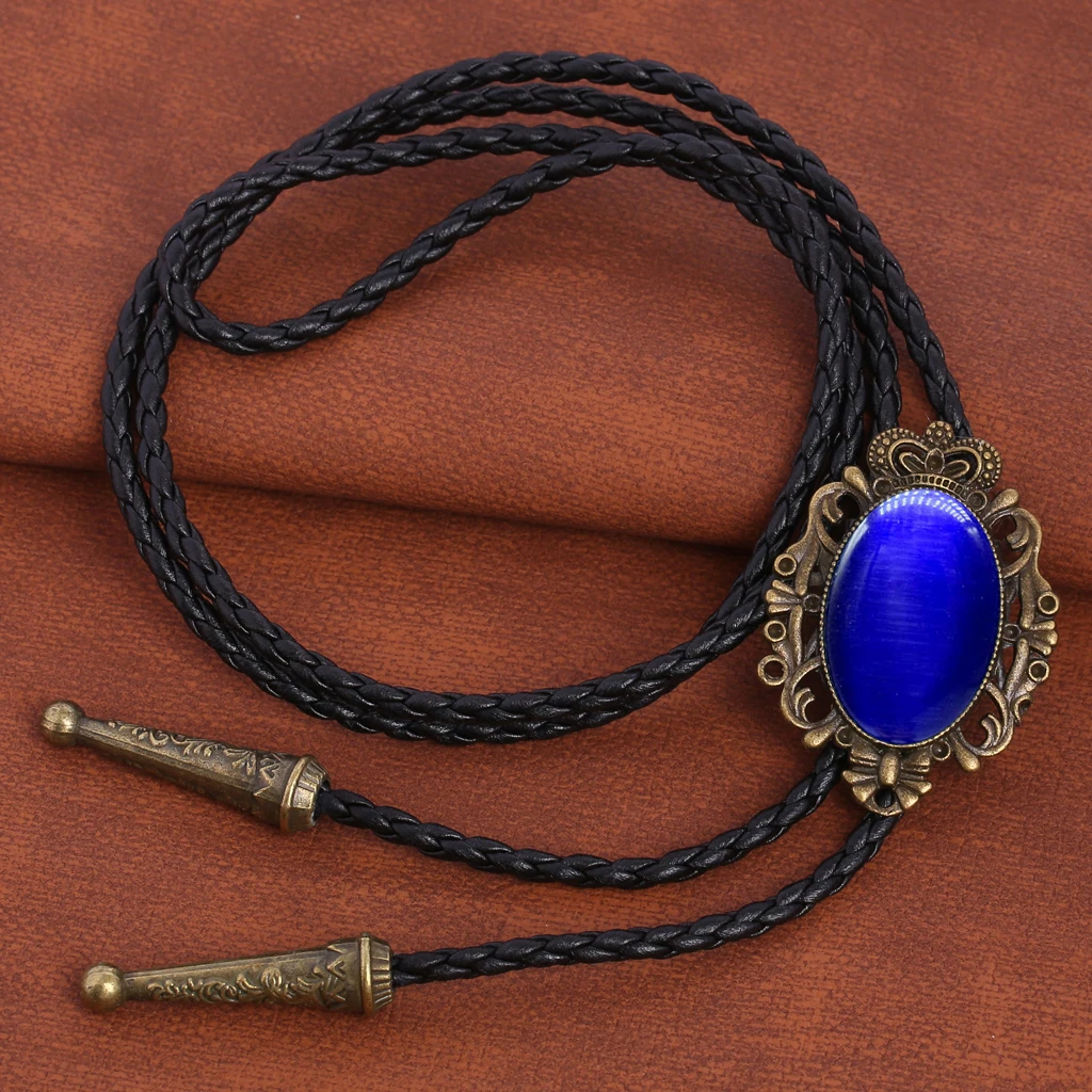 BRONZE GEM Bolo Tie Western Cowboy Opal Rodeo Leather Necktie