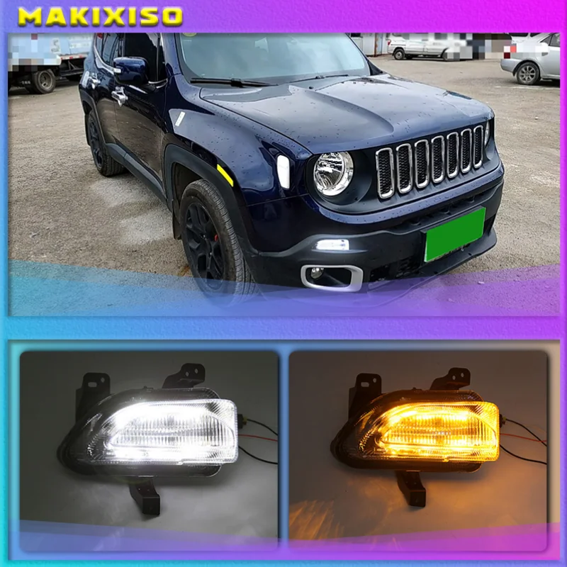 

1Pair For Jeep Renegade 2015 2016 2017 2018 LED DRL Daytime Running Light Daylight Yellow Signal Lamp car-Styling