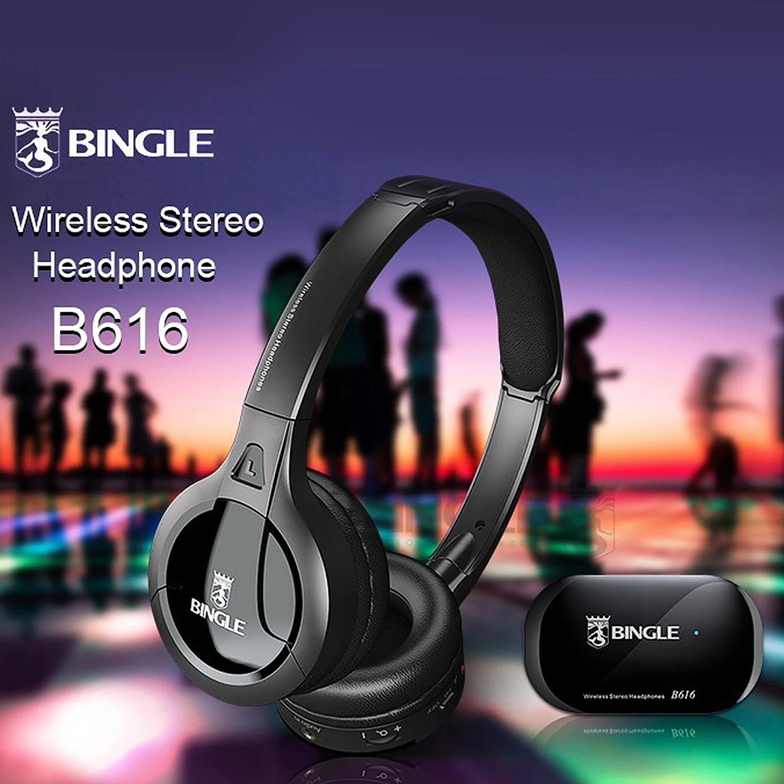 BINGLE B616 Multifunction Wireless Stereo Headphones On Ear Headset FM Radio Wired Earphone Transmitter for PC TV Smart Phones