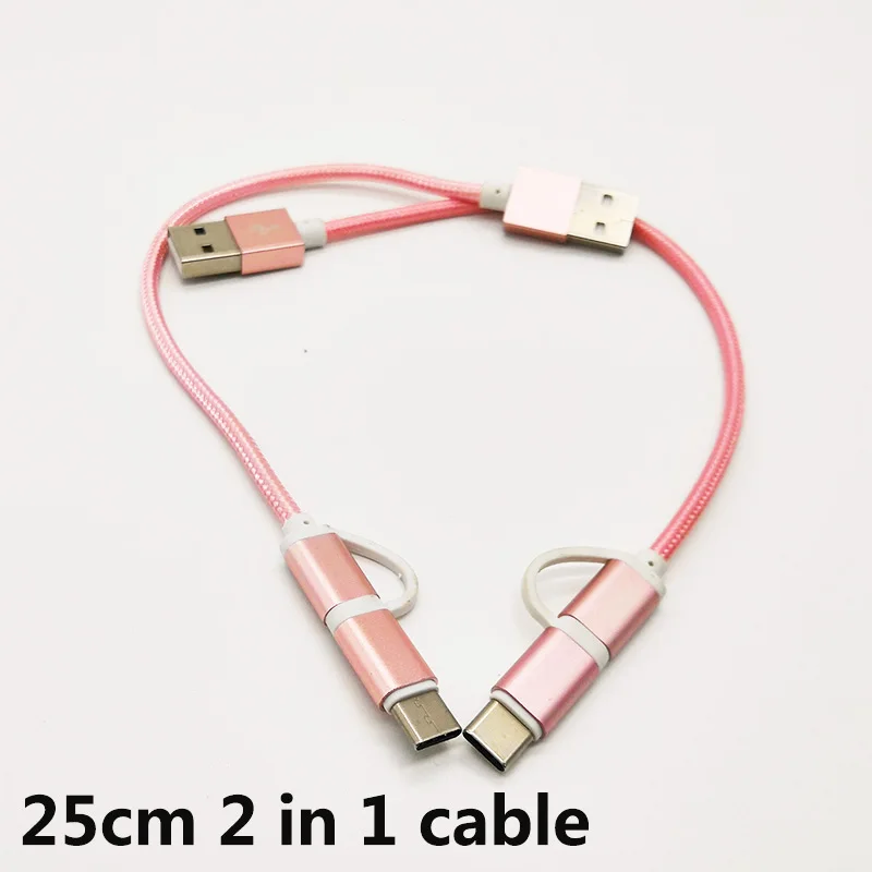 25cm 2 in 1 micro usb type c short cable for xiaomi mi 9 9t 8 lite A2 pocophone f1 MIX 3 2S MAX 3 Redmi note 8 7 6 5 6A 5A 4x s2