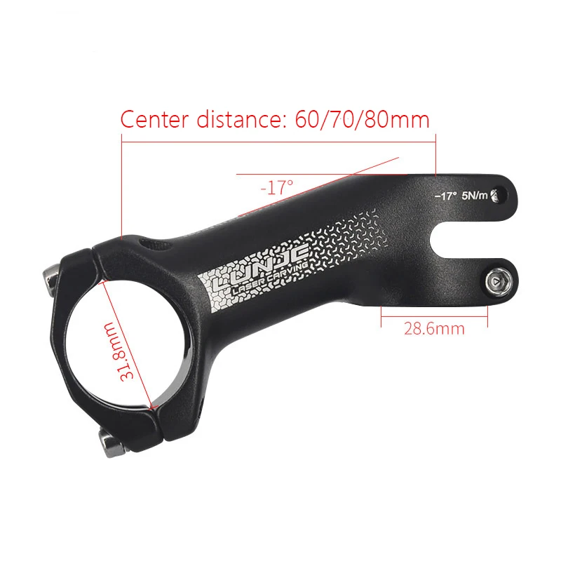 Bicycle Stem Angle -17° Aluminum Alloy 60/70/80/90/100mm Mountain Road Bike Racing Stem