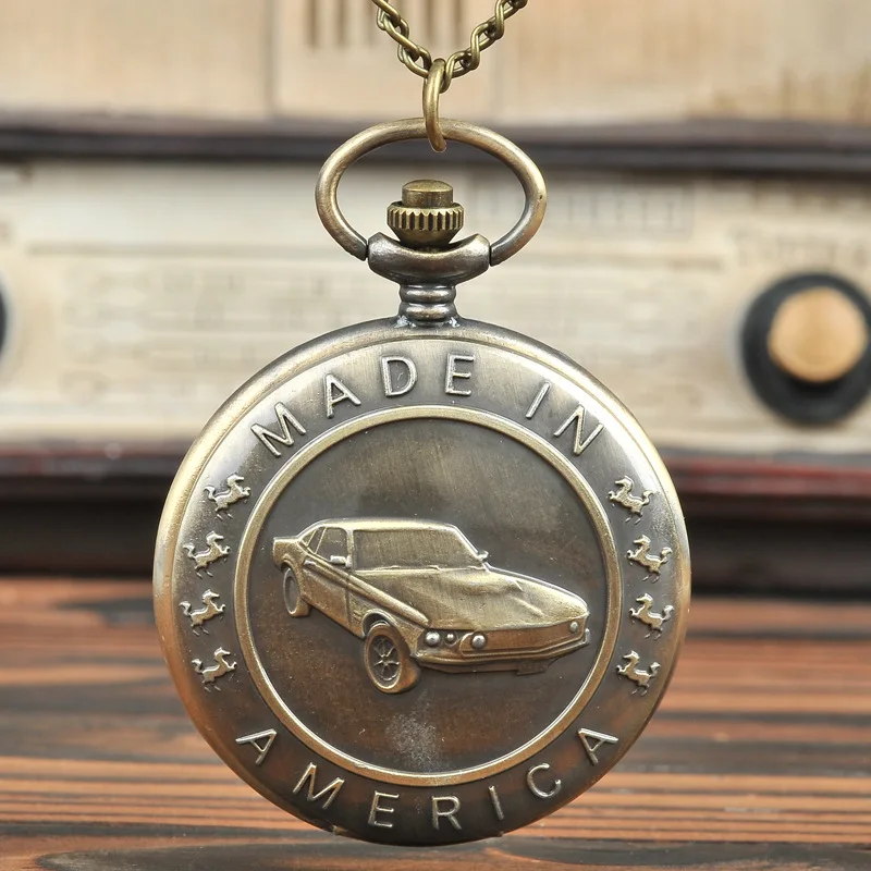 9018Necklace Chain New Gift For Men's Children Vintage Pocket Watch Cartoon Car Antique Car Truck Pendant Quartz Pocket Watch