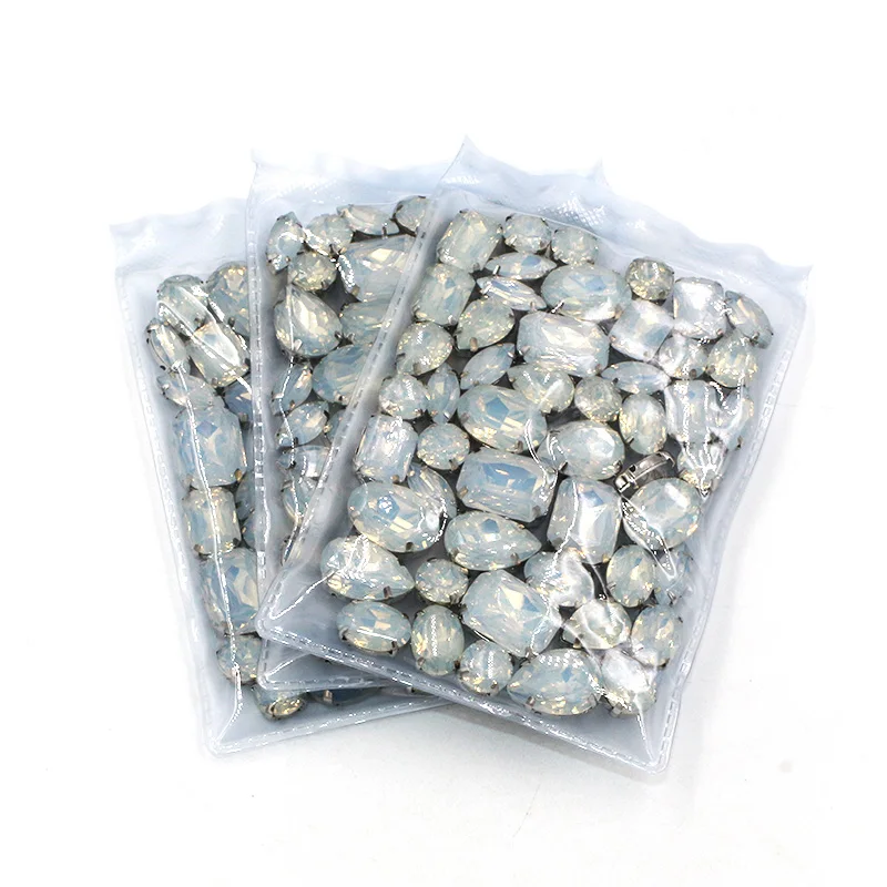 New 50pcs / bag mixed shape resin White rhinestones faltback sew on rhinestone clothing earrings necklace accessories