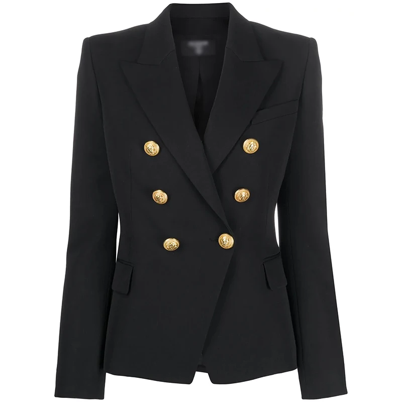 HarleyFashion-Blazer negro de alta calidad para mujer, Blazer ajustado de estilo europeo, diseño clásico, primavera y otoño