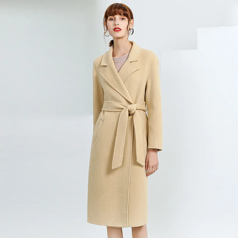 Elegant Ladies 80% Wool Coat Female Spring Autumn Manteau Femme Hiver 2020 Korean Vintage Blend Belt Woolen Jacket Da120