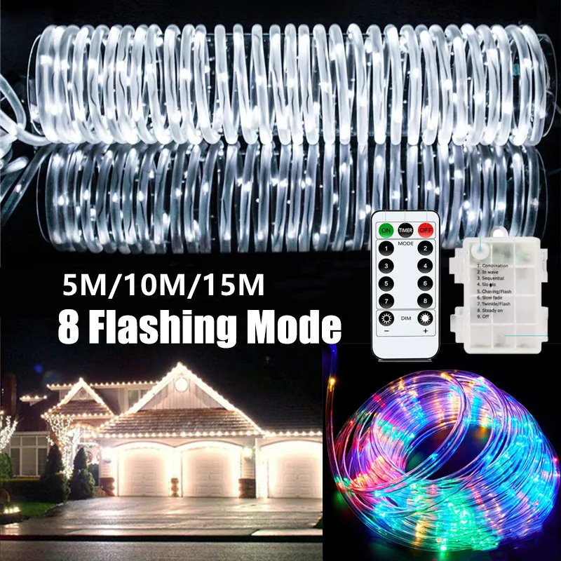 

LED Outdoor New Year's garland Christmas Festoon Battery-Operated 5/10/15M Tube Rope String Light Decorations Garden Room Patio