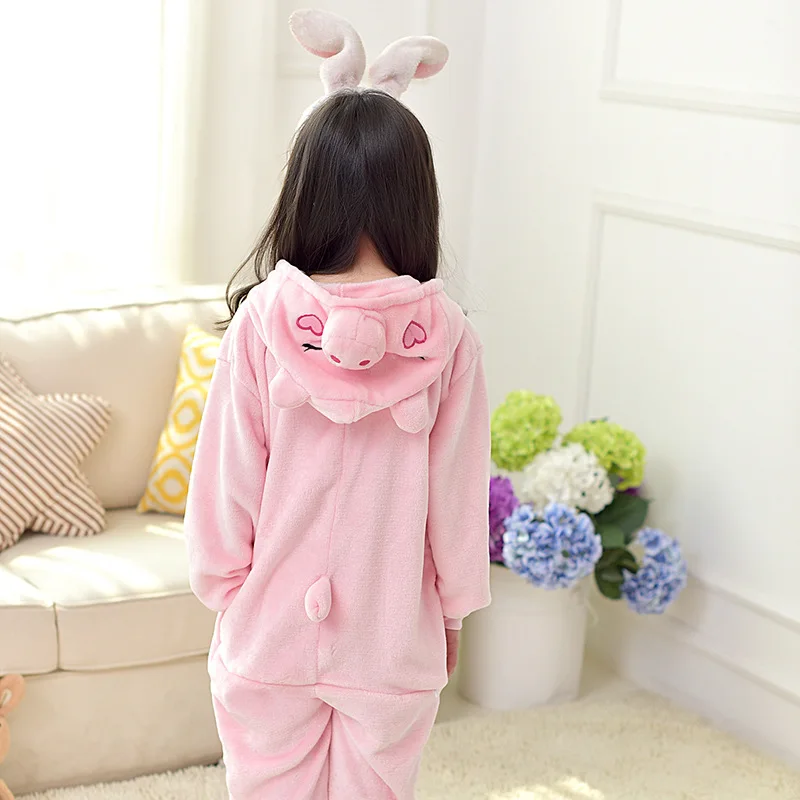 Kids Onesies Hooded Pajamas Children Sleepwear Boys Girls Pig Animal Anime Pyjama Pijama Flannel Nightwear Clothes