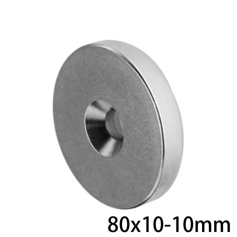 1/2PCS 80x10-10 Powerful Perfect Magnet 80x10 Hole 10 mm Big Round Countersunk Neodymium Magnetic Magnet 80x10-10mm 80*10-10