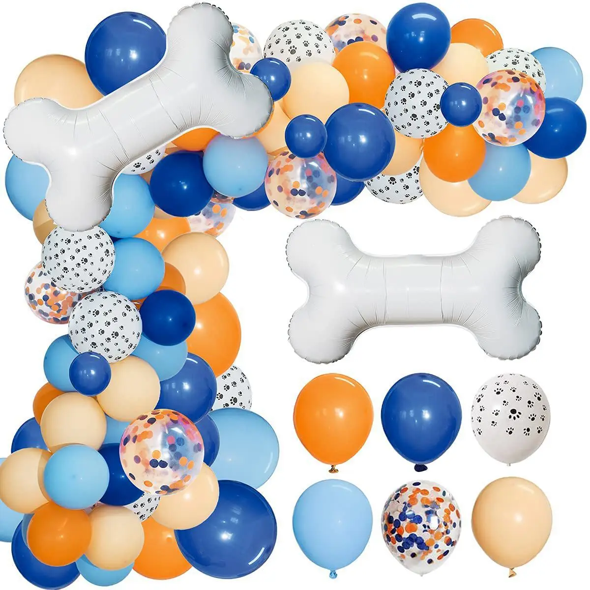 117Pcs Dog Paw Balloons Arch Garland Blue Orange White Paws Air Globos Bone Foil Balloon for Baby Shower Birthday Party Decor