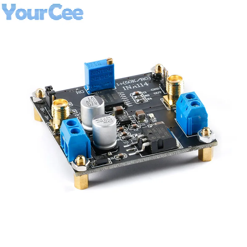 INA114 Instrumentation Amplifier Board Module 1000 Times Gain Adjustable Single Power Supply Single-ended Differential Input