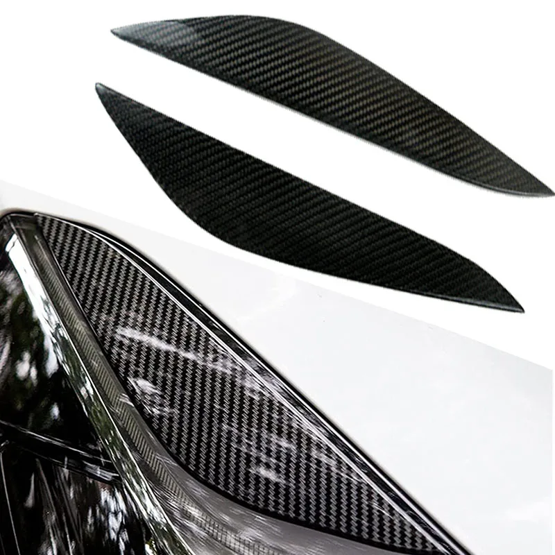 Car Front Head Light Eyebrow Cover Carbon Fibre HeadLamp Eyebrow Stickers For Tesla Model 3 2017 2018 2019~2021 Decorative Strip