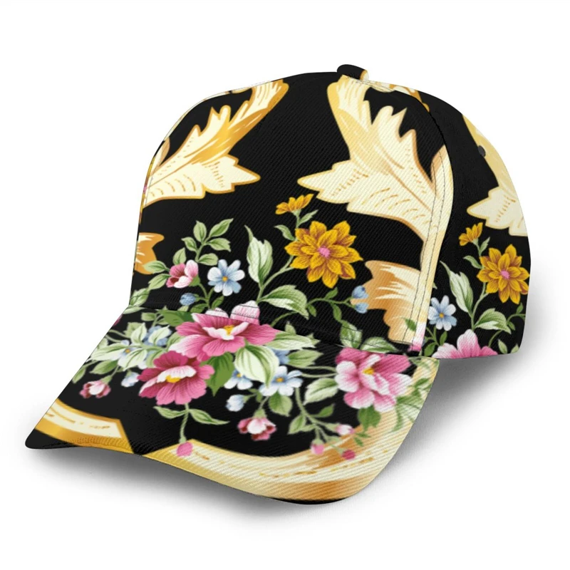 

Noisydesigns Goden Floral Pattern Baroque Women Baseball Caps Fashion Breath Sunmmer Flower Snapback Hats For Men Sun Visor