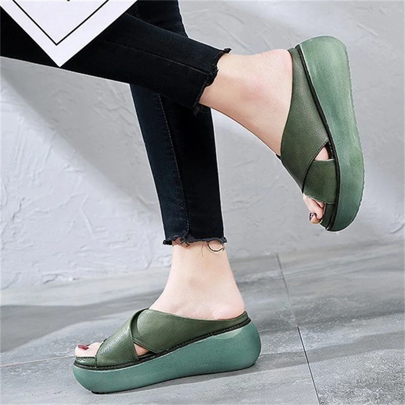 Women Slippers Soft Leather Wedges Shoes Woman Summer Sandals Beach Flip Flops New Platform Sandalias Mujer Wedge Heels Sandals