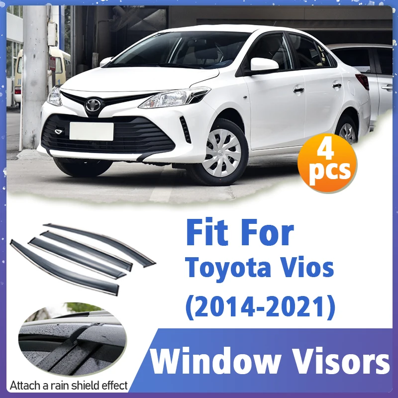 

Window Visor Guard for Toyota Vios 2014-2021 Vent Cover Trim Awnings Shelters Protection Sun Rain Deflector Auto Accessories