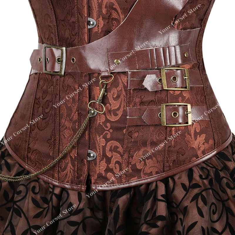 Women Pirate Costumes for Women Steampunk Corset Dresses for Women Pirate Cosplay Costume Renaissance Corset Dress Brown