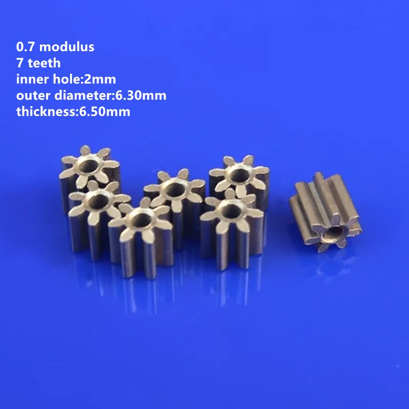 10pcs/lot Copper Gear 0.7 modulus 7 teeth bore 2mm Tight Fitting Small Module Pinions