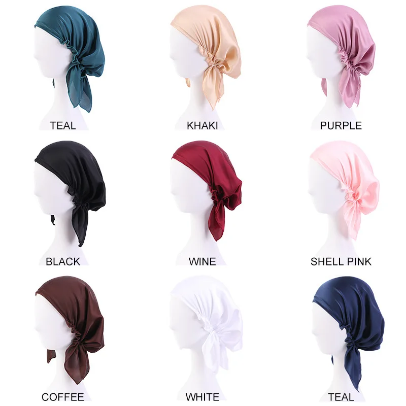 Lenço de seda de cetim, lenço interno hijab, chapéu feminino muçulmano, turbante, bandagem para o corpo