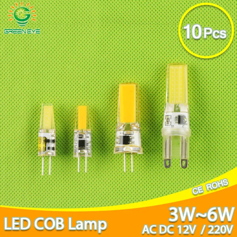 lampada led cob g4 dimmable ac dc ac dc 12v 220v g9 3w 6w 10w cob iluminacao substituir holofotes lustre 10 pecas 01