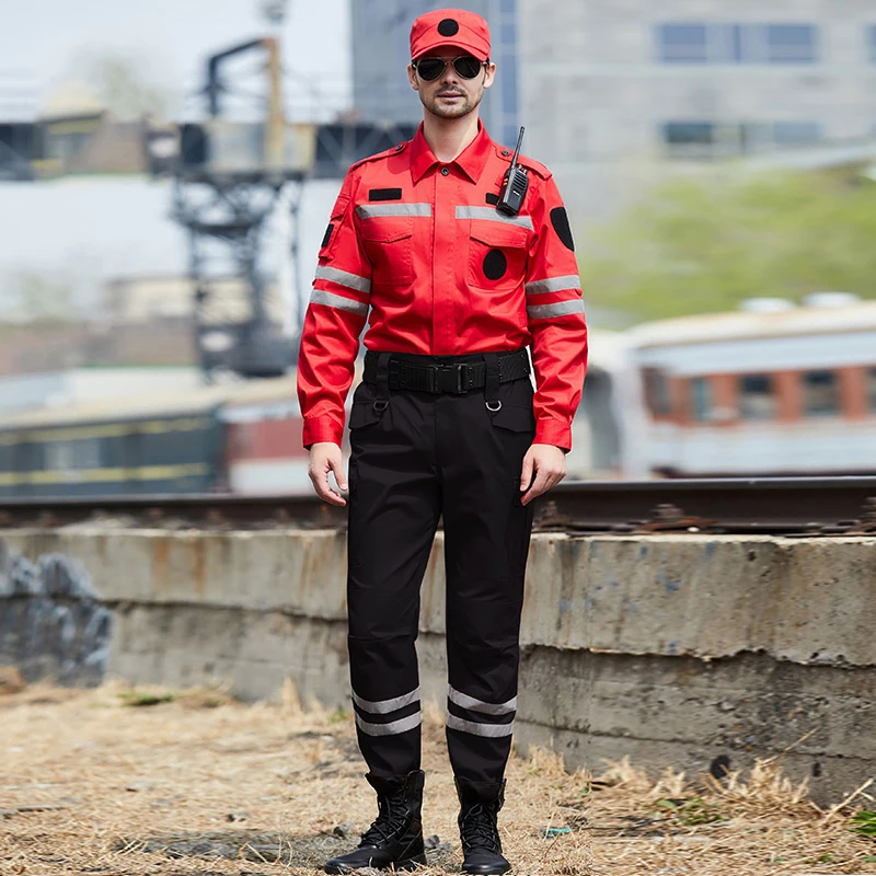 Imagem -04 - Vestuário de Segurança Vermelho Reflexivo Jaqueta de Trabalho Calças de Trabalho Terno de Resgate de Emergência Terno Antiestático de Mangas Compridas Resgate de Incêndio ao ar Livre