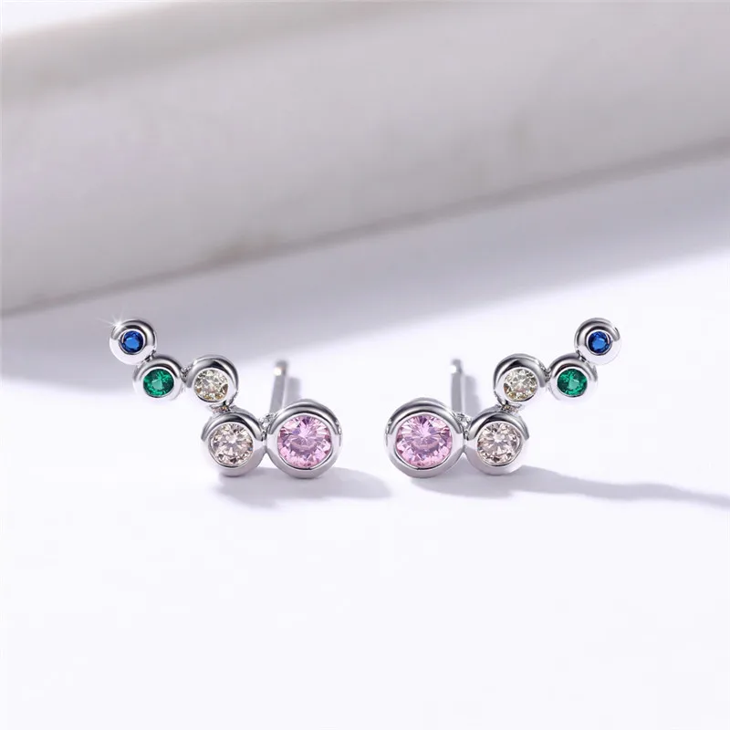 Huitan Chic Small Stud Earrings for Female with Colorful Round Cubic Zirconia Simple Versatile Women Earrings Trendy Jewelry New