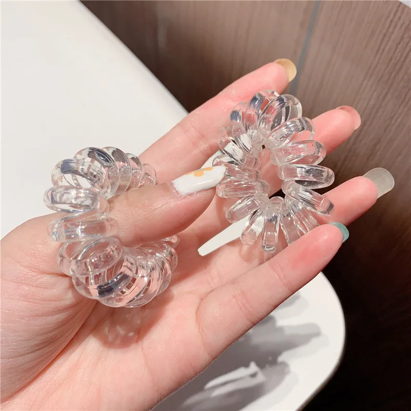 3Pcs/Set Korean Telephone Wire Line Hair Tie Spiral Shape Clear Transparent Color Rubber Eastic Hair Band Women Hair Accessories