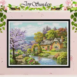 The Riverside Lodge Scenery Counted 11CT 14CT Cross Stitch Sets DIY Chinese Cross-stitch Kits Embroidery Needlework Home Decor