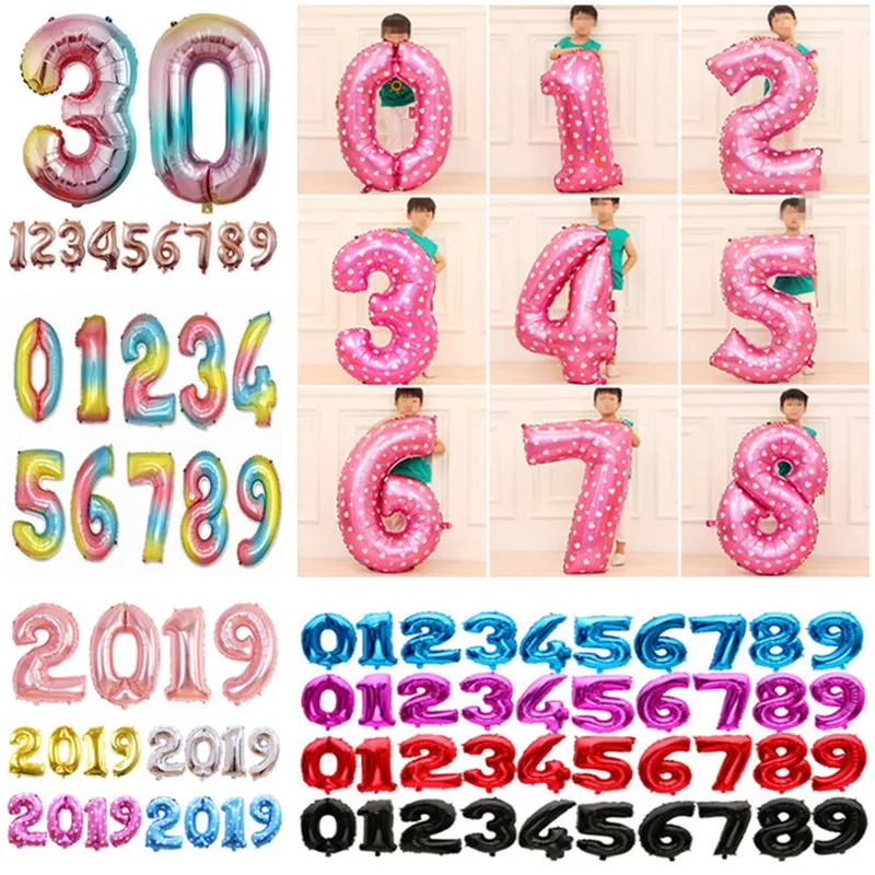 

32 inch Birthday Balloons Blue Pink Number Foil Balloons 1 2 3 4 5 6 7 8 9 Years Happy Birthday Party Decorations Kid Air Ballon