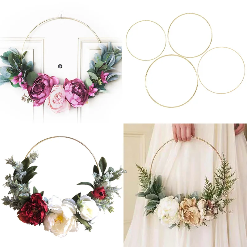 

10-35cm Gold Iron Metal Ring Wreath Garland Baby Shower Floral Wreath Wedding Decoration Bride Flowers Hoop Decor