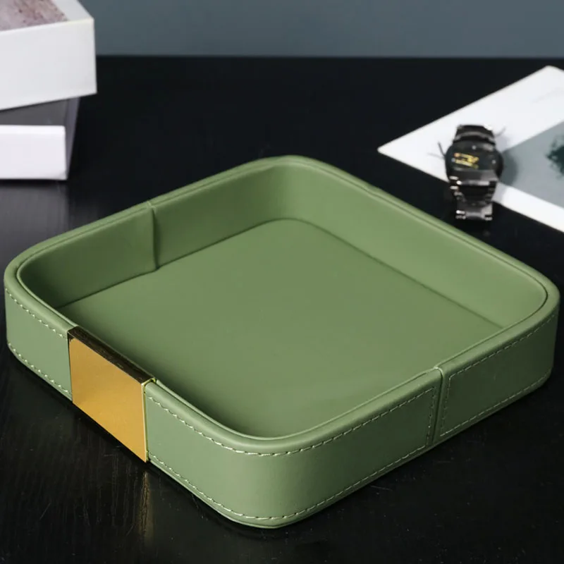 PU Leather Storage Tray Jewelry Display Plate Cosmetic Organizer Luxury Home Living Room Office Desktop Sundries Container Box