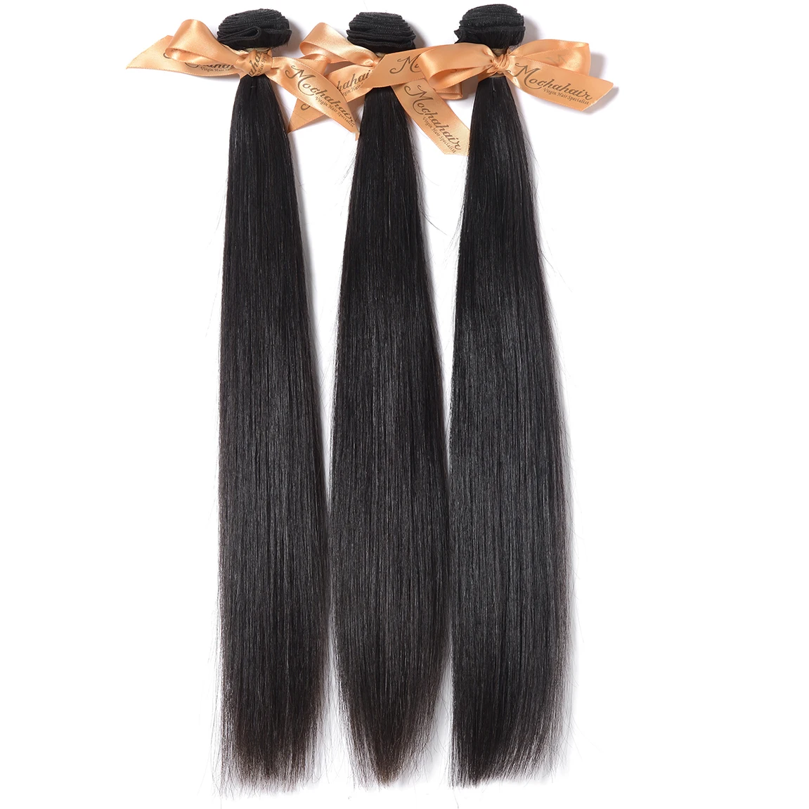 MOCHA Hair-extensiones de pelo brasileño virgen, accesorio capilar liso con cierre de encaje de 4x4, 100% cabello humano, envío gratis, 10A, 3 uds.