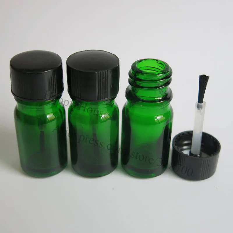 500 x 5ml Mini Green Glass Nail Polish Bottle, 5cc Small Glass Oil Bottle With Brush Cap