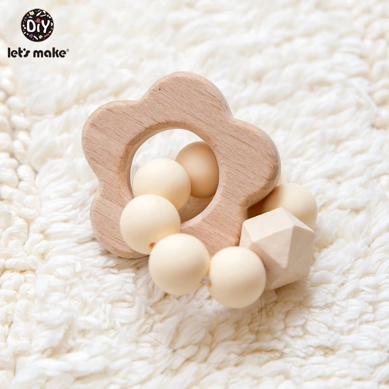 Let's Make 1pc Wooden Baby Toys Rabbit Cloud Silicone Teething Toddler Nursing Wood Baby Teether Silicone Crib Baby Rattle