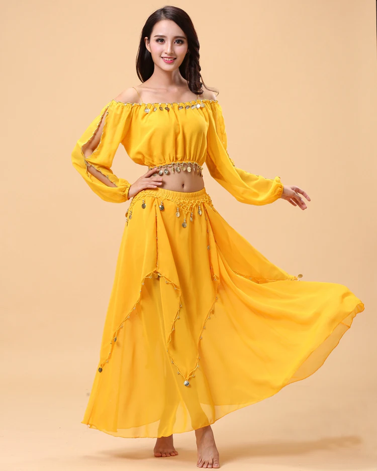 Vestido de baile Oriental de la India para mujer, conjunto de ropa de baile de Bellly para actuación en escenario, trajes de vientre, Top y falda