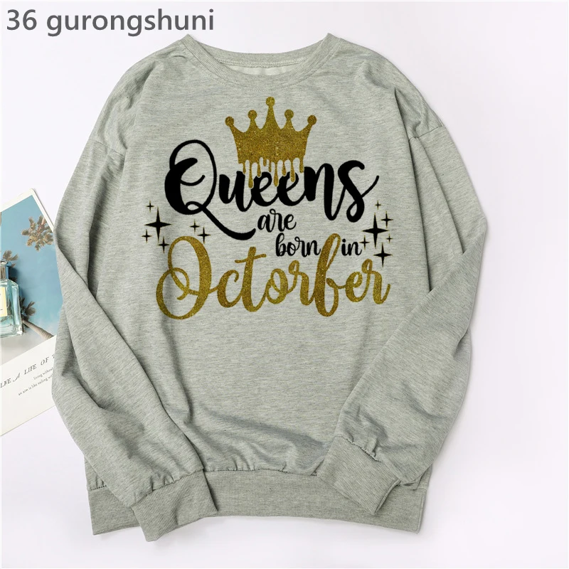 Golden Crown Queen Are Born In January To December Gray Hoodie Women’S Clothing Birthday Gift Sweatshirt Fashion Tracksuit