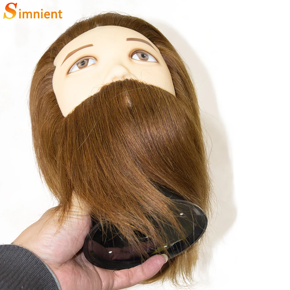 100% Human Hair Male Mannequin Head With Hair Beard Practice Manikin Hairdresser Cosmetology Training Doll Head For Hair Styling