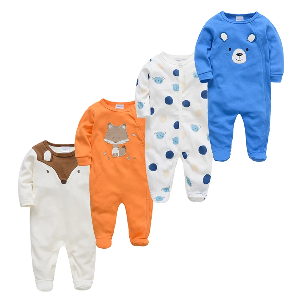 Kavkas Baby Boy Rompers 3/4 Pcs 100% Cotton Cool Bear Print Newborn Girls Clothes Long Sleeve Summer 0-12 Months Jumpsuit