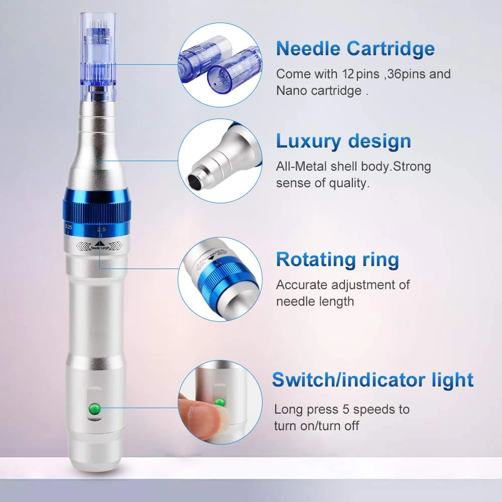 Professional Dr Pen A6 Microneedling Derma Pen Wireless Electric Skin Care Tools Kit with 2PCS 12 Pin Cartridges Needles