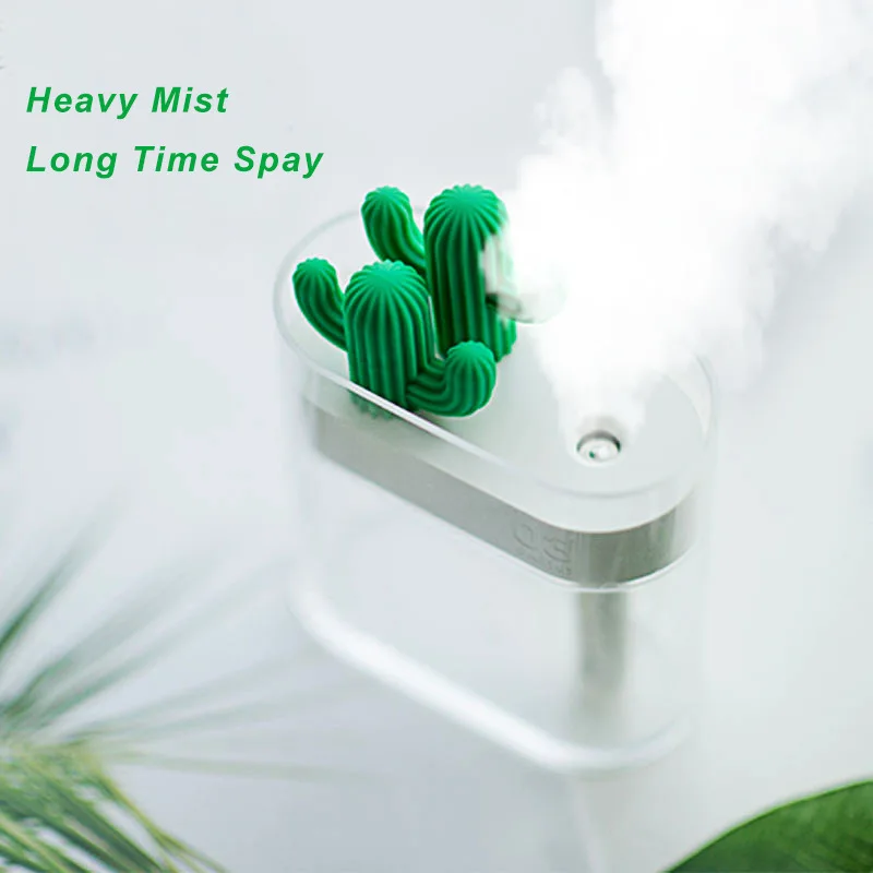 

160ml Mist Maker Ultrasonic Air Humidifier Clear Cactus Color Light USB Essential Oil Diffuser Car Purifier Aroma Diffusor Anion