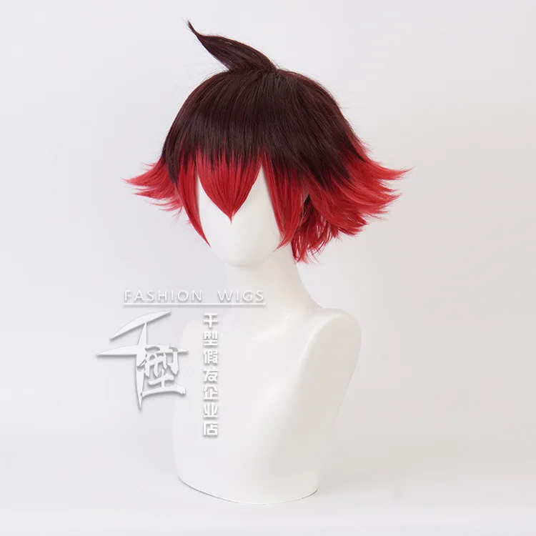 Anime PROMARE Cosplay Gueira Wig 33cm Short Heat Resistant Synthetic Red And Black Hair Halloween Cosplay