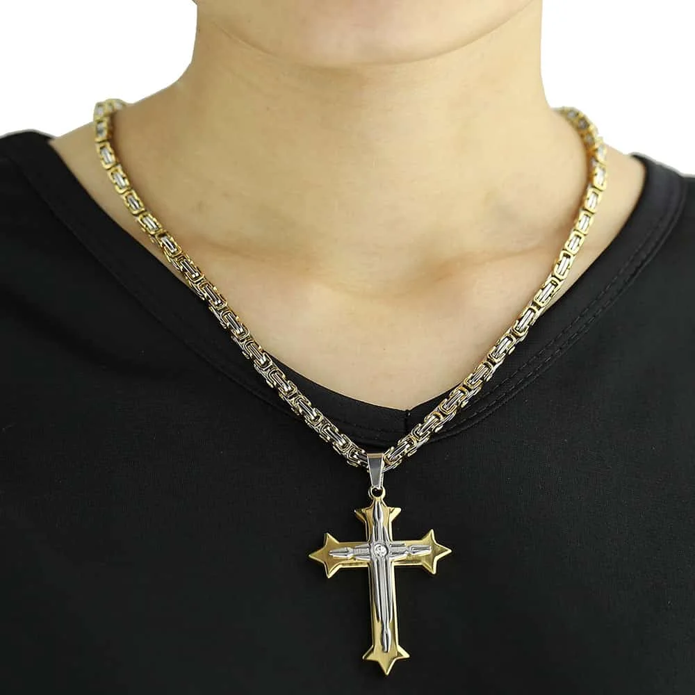 Cross Pendant Necklaces for Men Stainless Steel Gold Color Black Silver color Byzantine Chain Necklace Hip Hop Male Jewelry Gift